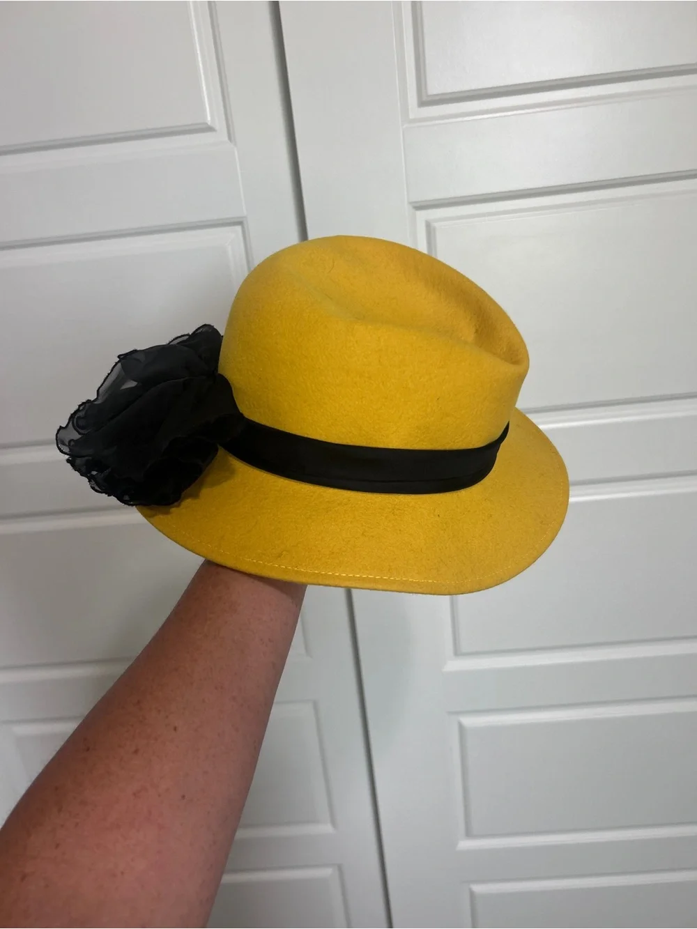 Doeskin Mustard yellow 100% wool Felt Fedora with Black Band
